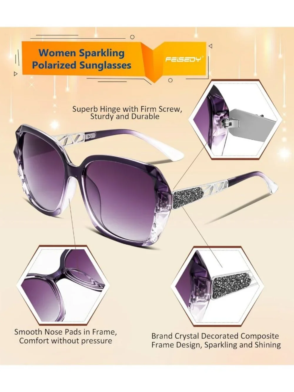 Stylish Polarized Square Sunglasses for Women - Shiny Frame, UV Protection